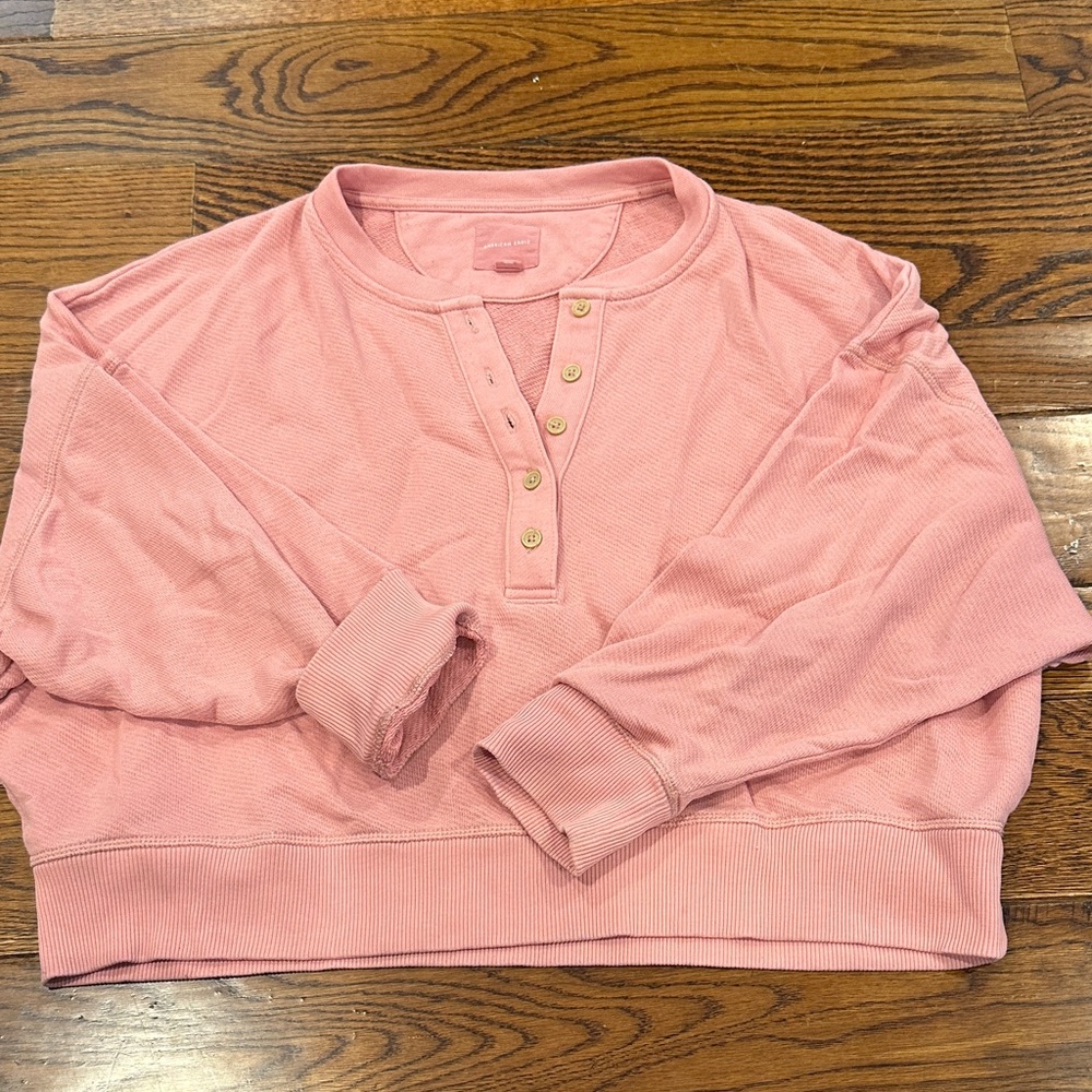 American Eagle Outfitters Pink Henley Sweatshirt